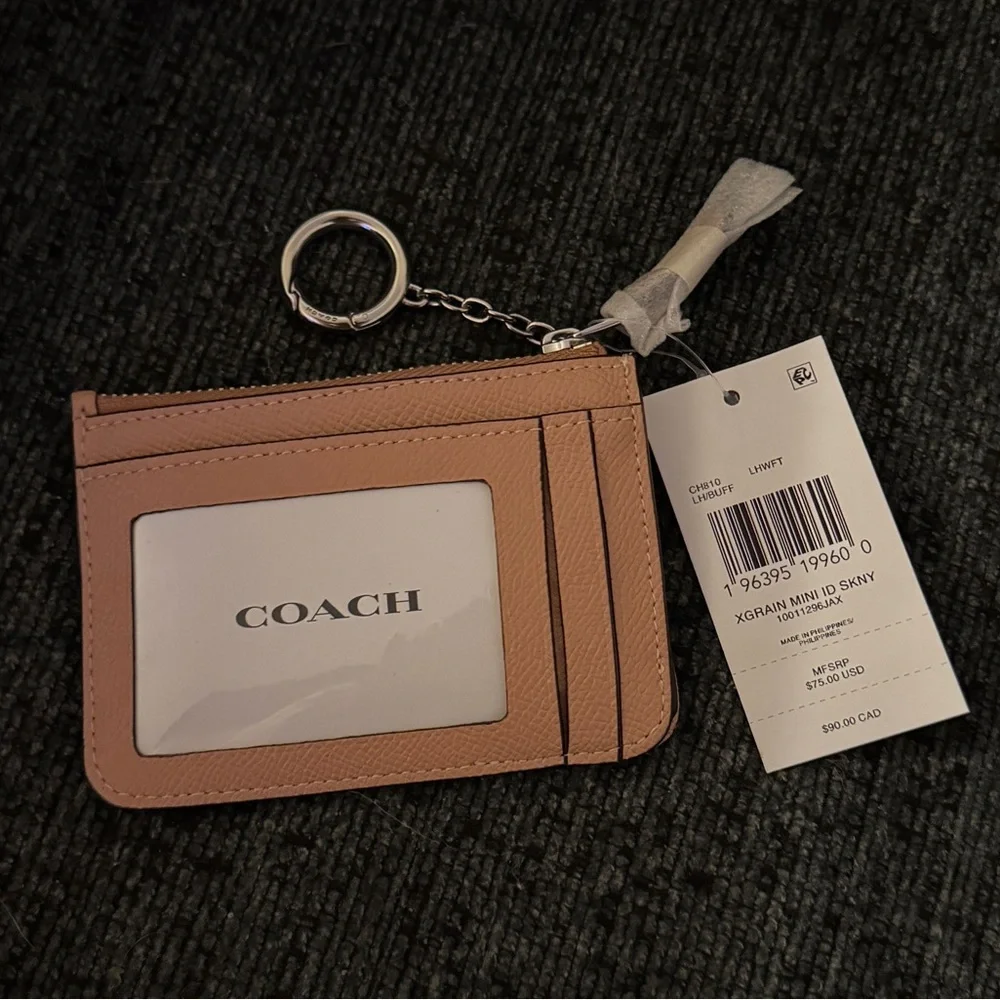 Coach Mini Skinny ID Card Case Wallet in Silver/Buff Tan Crossgrain Leather NWT - Picture 8 of 15